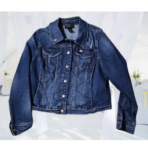 Lane Bryant Jean Jacket Vtg Y2k Womens L Blue Denim Preppy Trucker Grunge Coat
